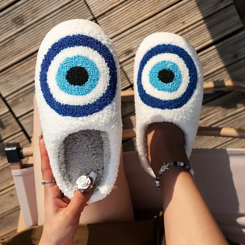 Plush Evil Eye Slippers