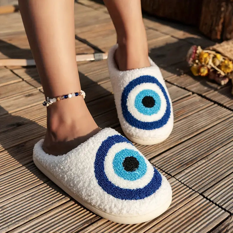 Plush Evil Eye Slippers