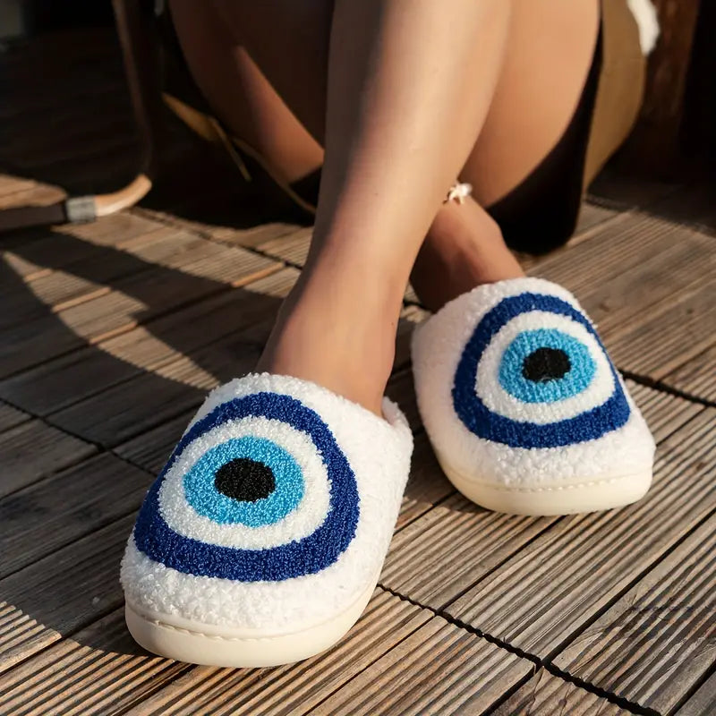 Plush Evil Eye Slippers