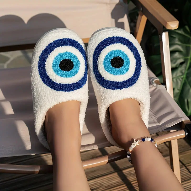 Plush Evil Eye Slippers