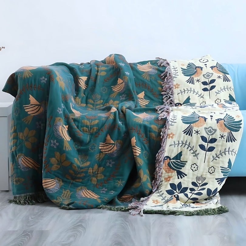 Reversible Meadow Bird Throw Blanket