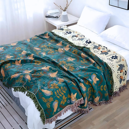 Reversible Meadow Bird Throw Blanket