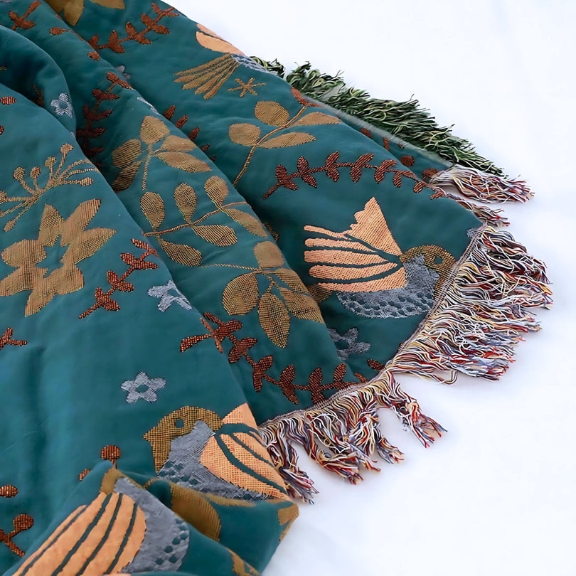 Reversible Meadow Bird Throw Blanket