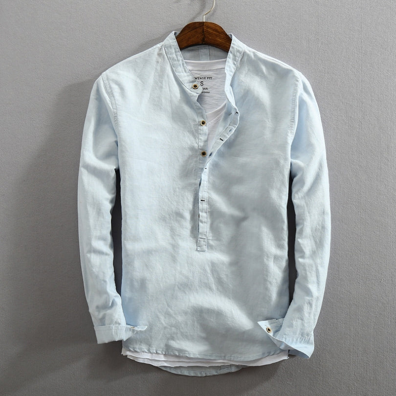 Men's "Nukada" Japan-Style Pullover Shirt (Light Blue)