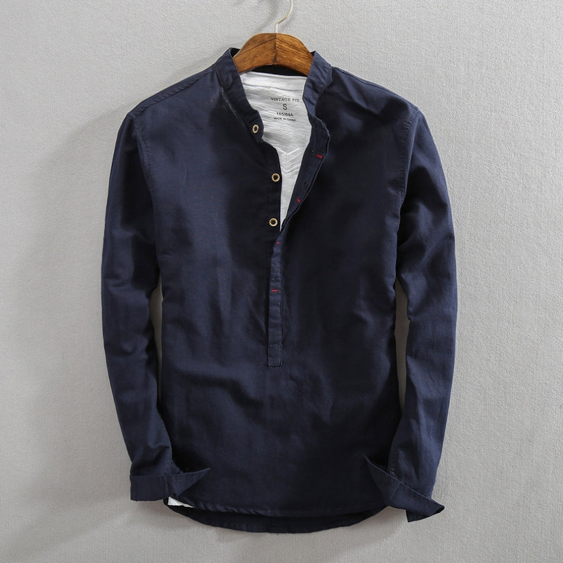 Men's "Nukada" Japan-Style Pullover Shirt (Light Blue)