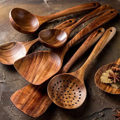 Hand-Carved Teakwood Cooking Set