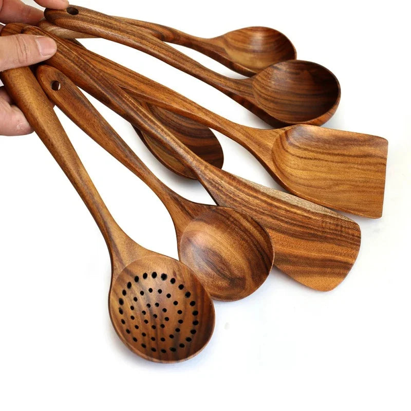 Hand-Carved Teakwood Cooking Set