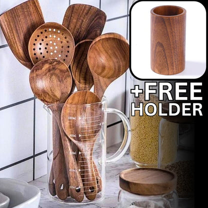 Hand-Carved Teakwood Cooking Set