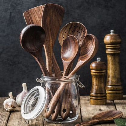 Hand-Carved Teakwood Cooking Set