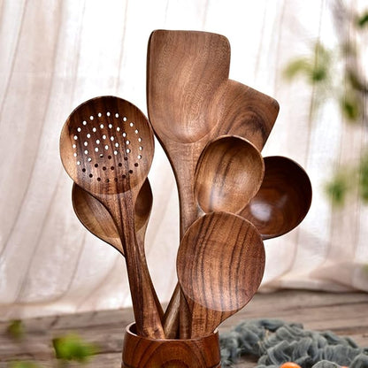 Hand-Carved Teakwood Cooking Set